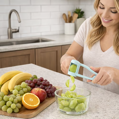 Quick Grape & Cherry Tomato Slicer – Portable Fruit Cutter for Healthy Salads & Kids' Snacks