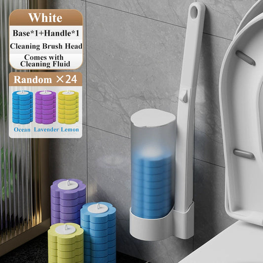[BUY 2 AND GET AN EXTRA 15% OFF] Wall-Mounted Disposable Toilet Brush Set with 24 Replacement Heads | Hygienic Bathroom Cleaning System & Space-Saving Wand