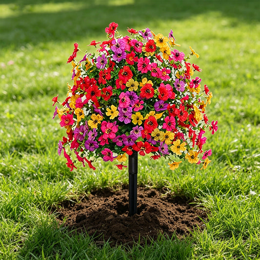 Piquets de jardin réalistes en violette et eucalyptus artificiels - Boules de fleurs en plastique résistantes aux intempéries pour la décoration des allées et des pelouses
