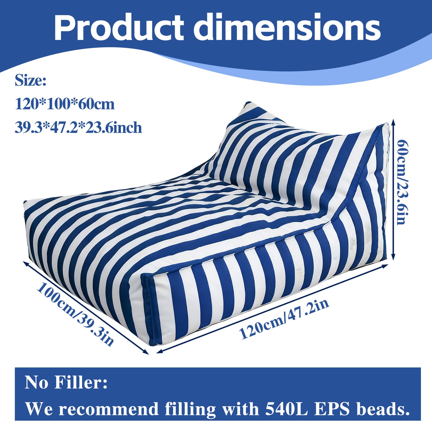 Homgaa™ Outdoor Water-Resistant Stripe Bean Bag Cover (Note: Cover Only)