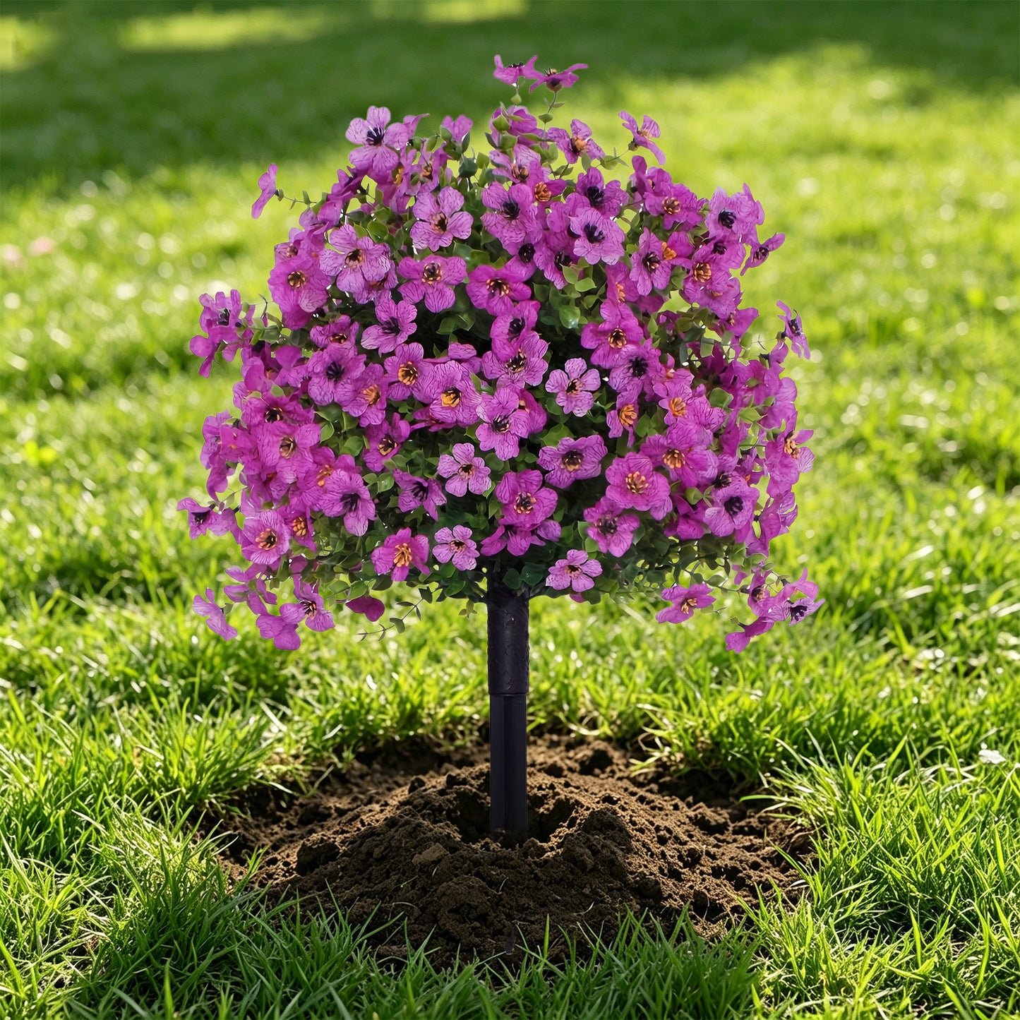 Lifelike Artificial Violet & Eucalyptus Garden Stakes - Weatherproof Plastic Flower Balls for Walkway & Lawn Decor