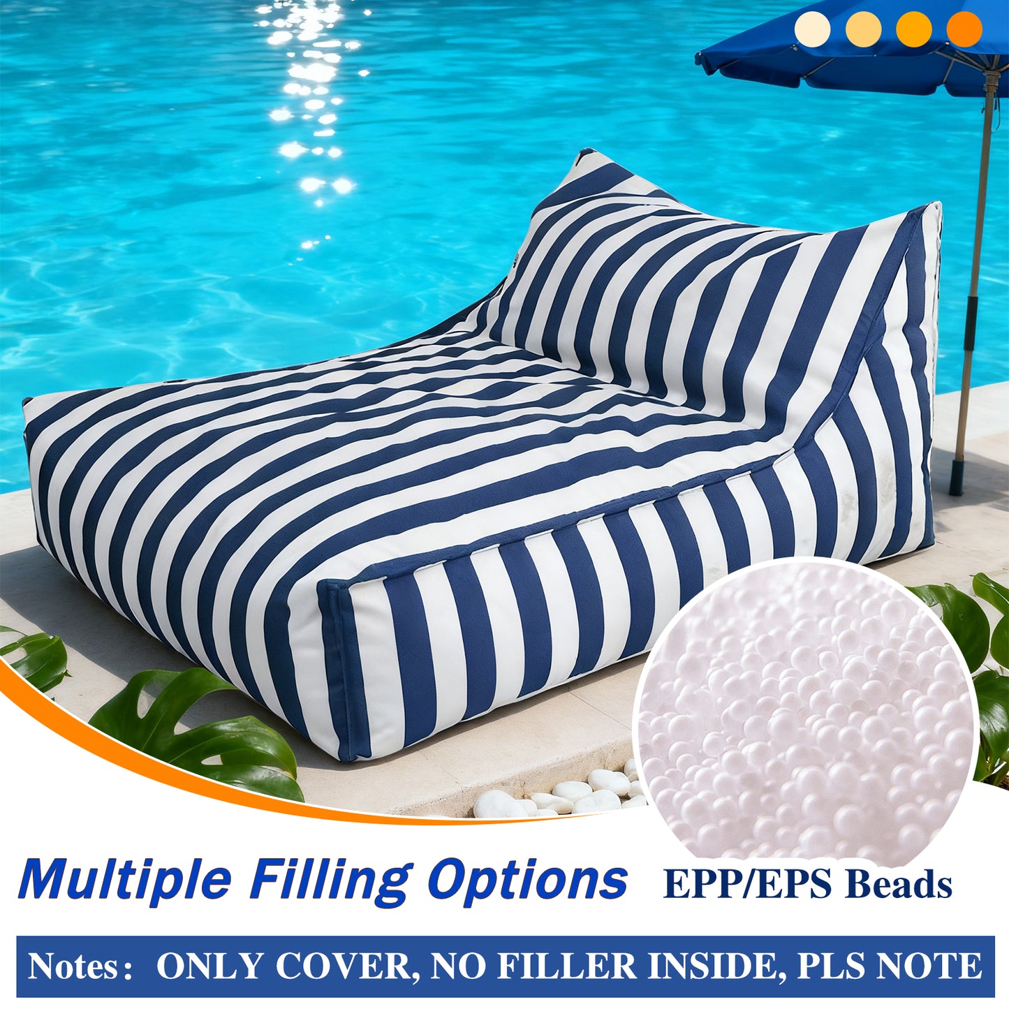 Homgaa™ Outdoor Water-Resistant Stripe Bean Bag Cover (Note: Cover Only)