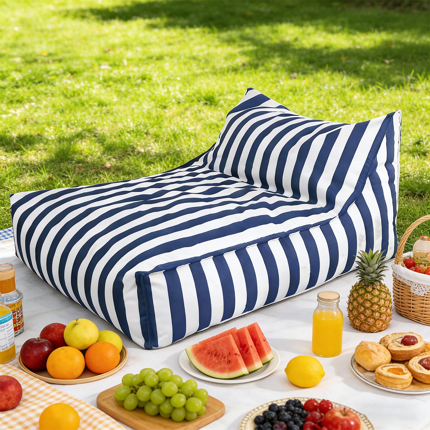 Homgaa™ Outdoor Water-Resistant Stripe Bean Bag Cover (Note: Cover Only)