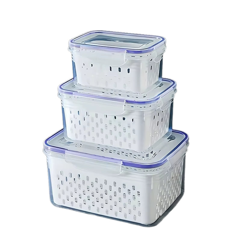 Stackable Fridge Organizer Set with Colander - Fresh Vegetable & Fruit Storage Bins, BPA-Free Kitchen Pantry Containers