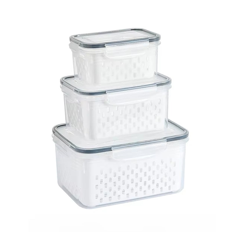 Stackable Fridge Organizer Set with Colander - Fresh Vegetable & Fruit Storage Bins, BPA-Free Kitchen Pantry Containers