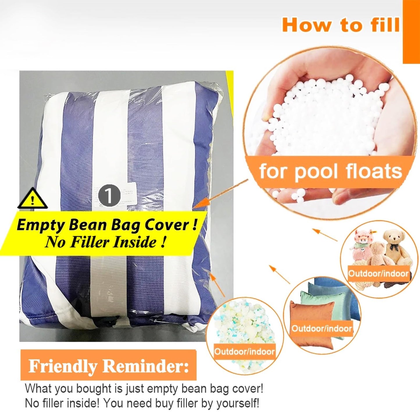 Floating Bean Bag Pool Float Chair Cover, Water-Resistant Luxury Lounge Pool Bed Shell for Adults (Cover Only)