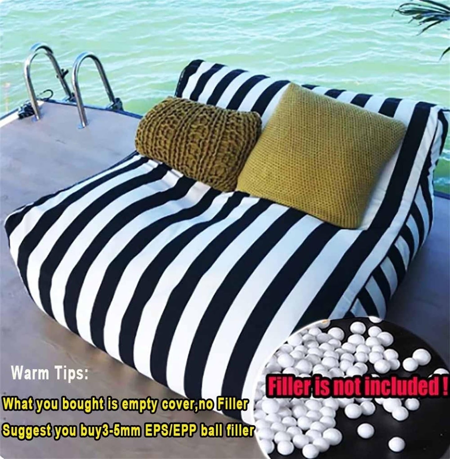 Floating Bean Bag Pool Float Chair Cover, Water-Resistant Luxury Lounge Pool Bed Shell for Adults (Cover Only)