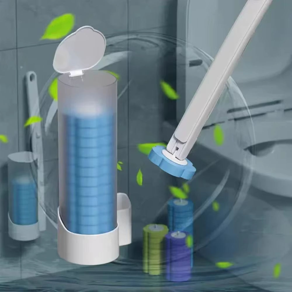 [BUY 2 AND GET AN EXTRA 15% OFF] Wall-Mounted Disposable Toilet Brush Set with 24 Replacement Heads | Hygienic Bathroom Cleaning System & Space-Saving Wand