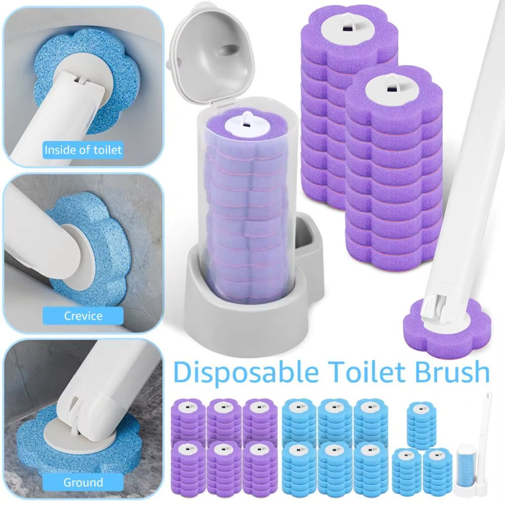 [BUY 2 AND GET AN EXTRA 15% OFF] Wall-Mounted Disposable Toilet Brush Set with 24 Replacement Heads | Hygienic Bathroom Cleaning System & Space-Saving Wand