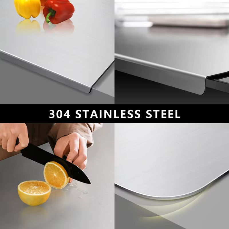 Professional 304 Stainless Steel Cutting Board | Antibacterial & Non-Slip Surface for Kneading, Chopping & Meal Prep