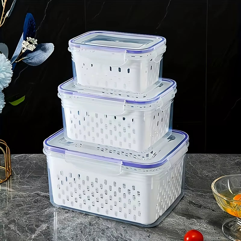 Stackable Fridge Organizer Set with Colander - Fresh Vegetable & Fruit Storage Bins, BPA-Free Kitchen Pantry Containers