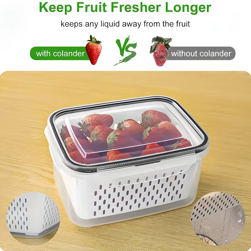 Stackable Fridge Organizer Set with Colander - Fresh Vegetable & Fruit Storage Bins, BPA-Free Kitchen Pantry Containers