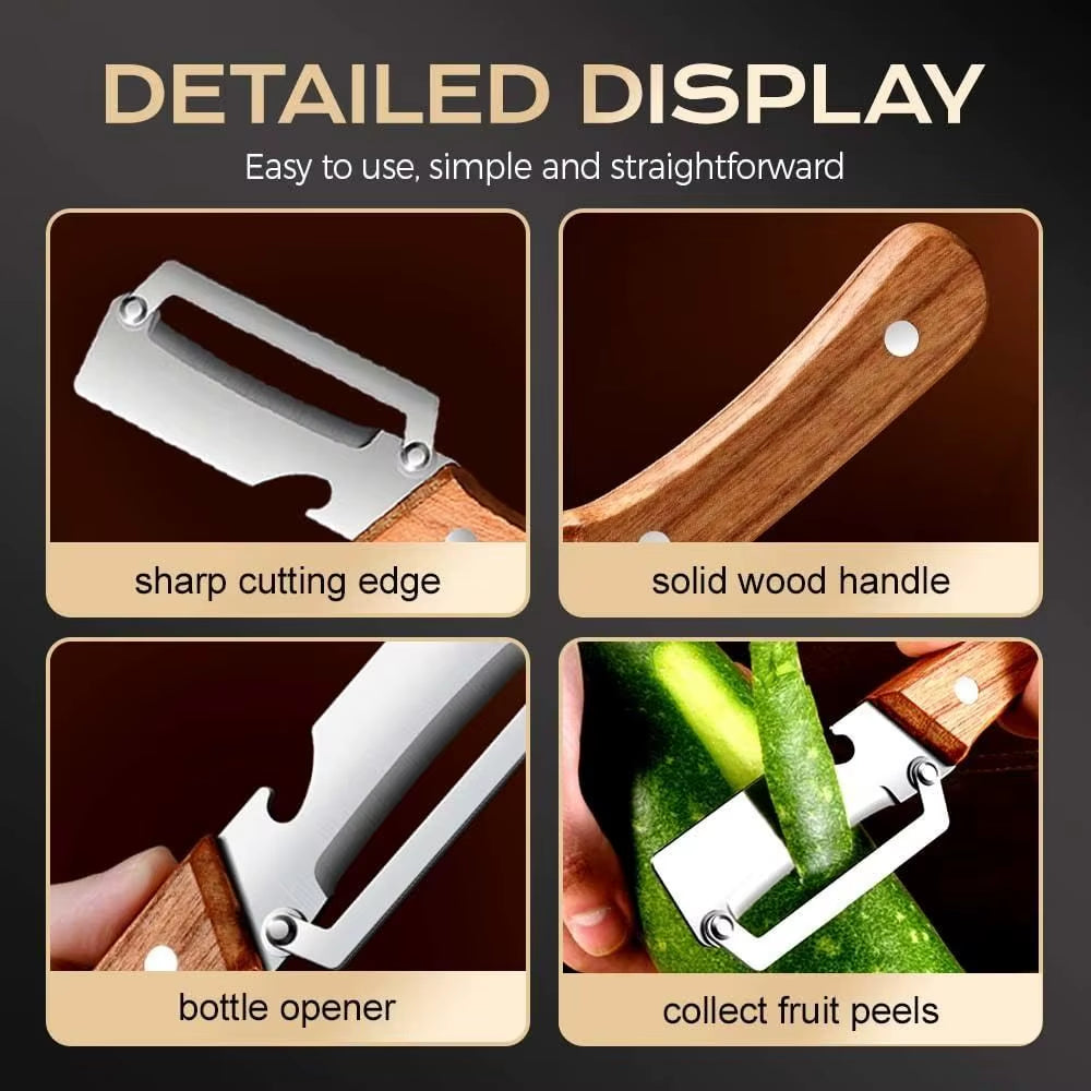 Premium Stainless Steel Peeler with Ergonomic Wooden Handle – Durable Vegetable & Fruit Slicer for Home Kitchen