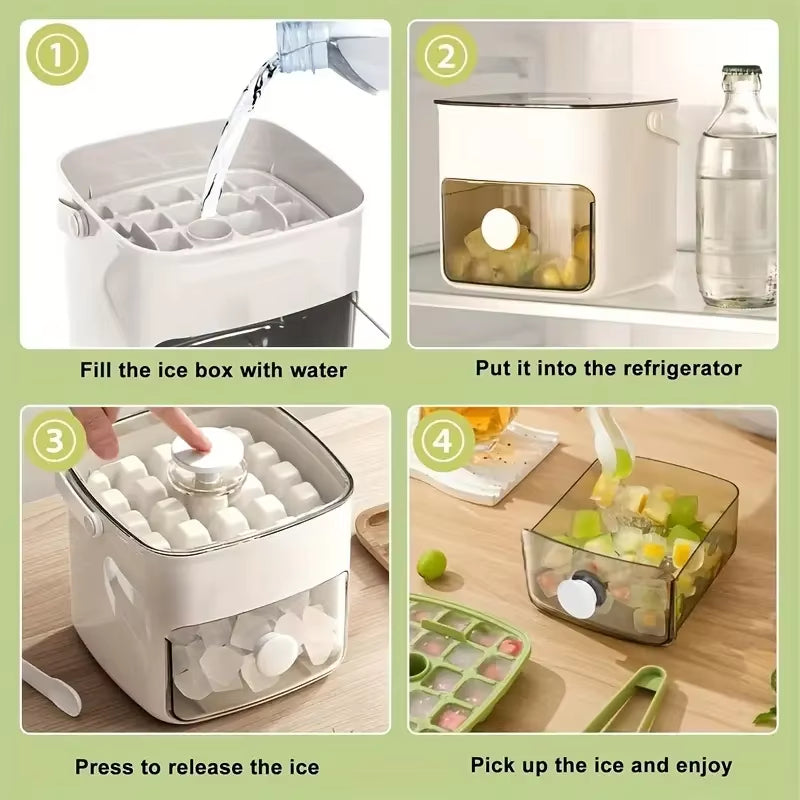 Easy-Release Press Ice Cube Maker - 48 Grids Large Capacity Storage Container for Party & Bar